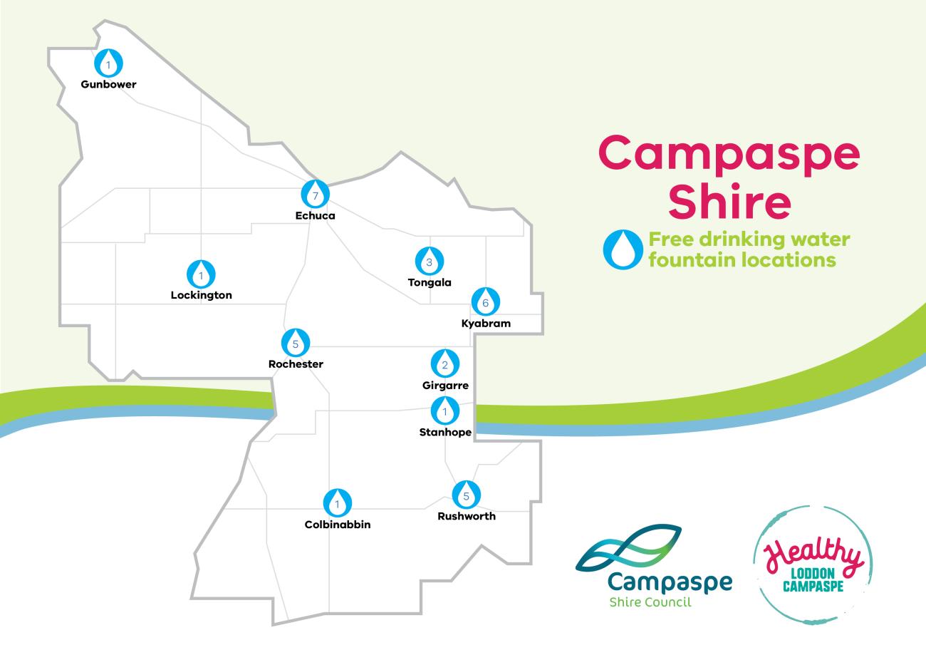 Healthy Loddon Campaspe Drinking water fountain location map CAMPASPE